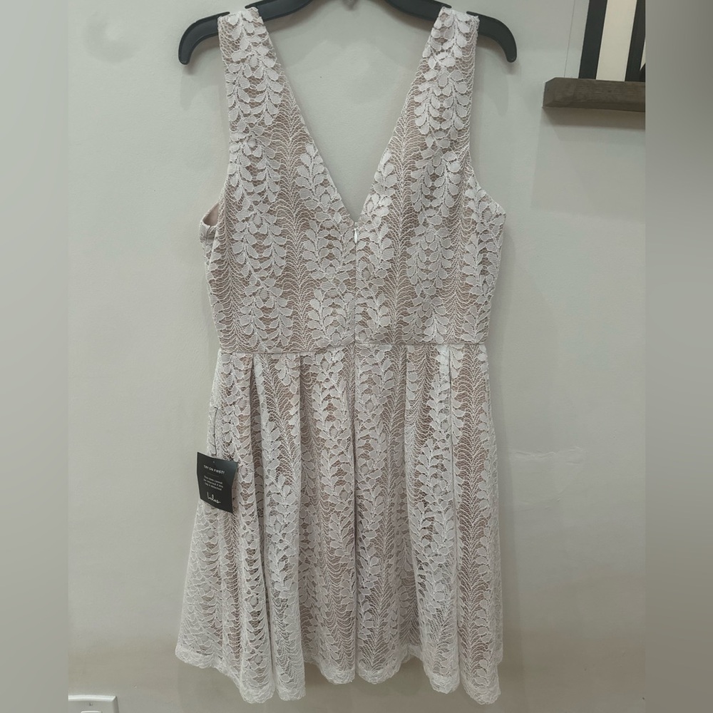 White lace over nude skater dress